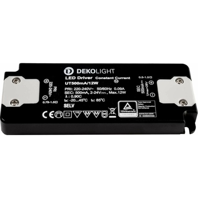 Deko-Light LED-napájení FLAT, CC, UT500mA/12W konstantní proud 500 mA IP20 2-24V DC 1,00-12,00 W 862225