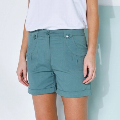 Strečové šortky s ohrnutím khaki