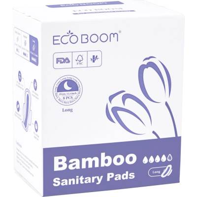 Eco Boom Бамбукови биоразградими дамски превръзки Eco Boom - Нощни, Премиум, 8 броя