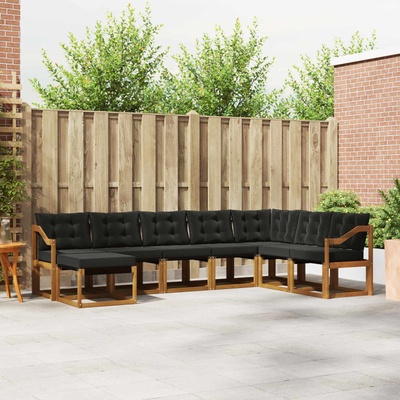 vidaXL Комплект дивани за открито 8 pcs Естествено и черно (3368963)