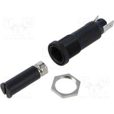SCHURTER 0031.1622 Zásuvka; 6,3x32mm; 10A; 500VAC; FEC; na panel; černá; UL94V-0; IP40