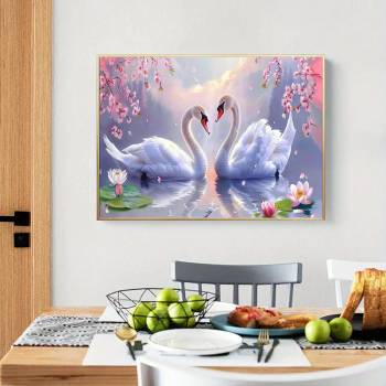 Художествен печат на платно за картина Лебеди за декорация 30 х 45 см. без рамка