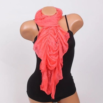 Image 1 of Моден шал в коралов цвят с набран ефект