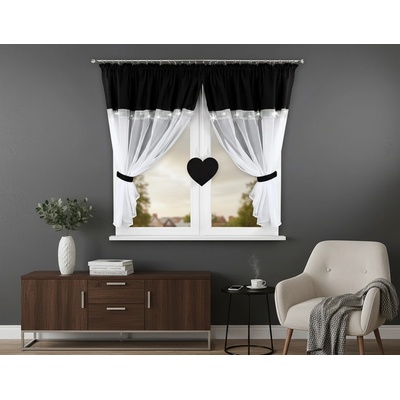 Dekorační krátká záclona s řasící páskou KALINA černá 400x145 cm MyBestHome
