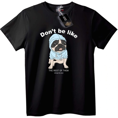 NOONEBRAND Тениска Мопс 'Не бъди като останалите' - 2XL, Black