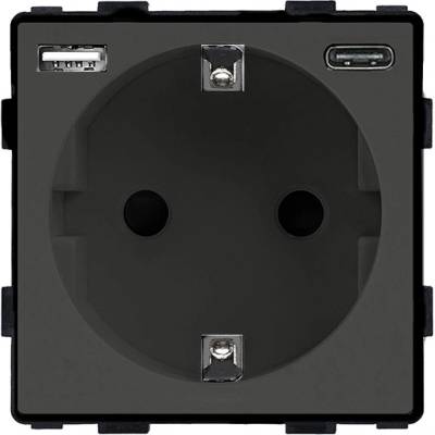 ELMARK Element КОНТАКТ ШУКО 16a С usb a+c, ЧЕРЕН (195mgsu/bl)