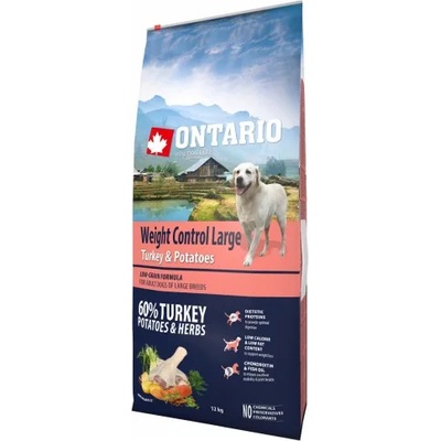 ONTARIO Large Weight Control Turkey & Potatoes - пълноценна храна за пораснали кучета с наднормено тегло от големи породи 12кг, Чехия 214-12748