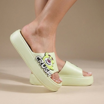 Зелени дамски джапанки с мече