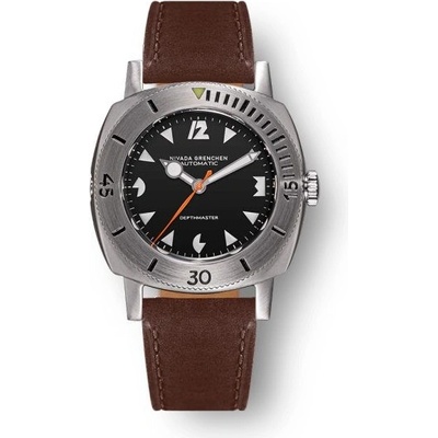 Nivada Grenchen Depthmaster Pacman White 14102A Brown Leather
