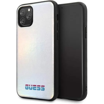 GUESS Iridescent Leather Hard Case - дизайнерски кожен кейс за iPhone 11 Pro (сребрист)