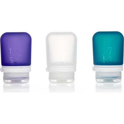 humangear GoToob+ Силиконова бутилка/касета за пътуване Опаковка от 3 53 ml прозрачна/лилава/тюркоазена (070903)