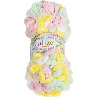 BELLATEX Priadza Puffy color 100 g - 5862 biela, ružová, žltá, zelená