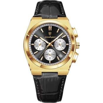 Poedagar Мъжки часовник Poedagar CS1873, естествена кожа, черно злато, черен циферблат (CS1873)