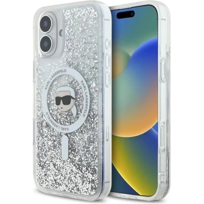 KARL LAGERFELD Калъф Karl Lagerfeld Liquid Glitter Karl Head Magsafe за iPhone 16 Plus - прозрачен (3666339319175)