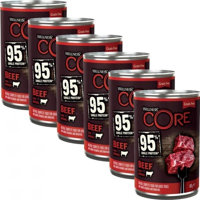 Wellness Core Dog 95% hovädzie a brokolica 6 x 400 g