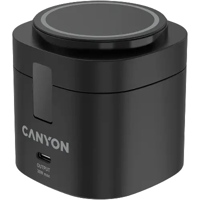 CANYON 4 in 1 Wireless Charging Stand, 30W max, Size: 70x70x70.3mm, weight: 414g, with 65W charger and 1M cable, black (CNS-WCS405B)