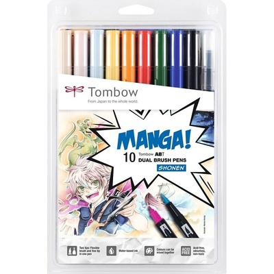 Akvarelové oboustranné fixy TOMBOW ABT, 10 ks Manga Shonen