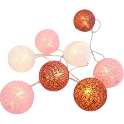 ACA Lighting LED girlanda textilný ružovo-biele guličky teplá biela 2x batéria AA 285 cm IP20