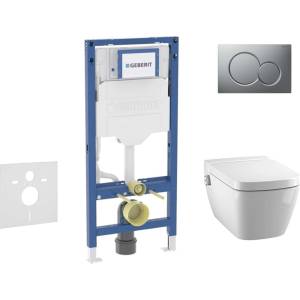Geberit Duofix - Комплект за монтаж пред стена, тоалетна TECEone и седалка със система „softclose, бутон Sigma01, матов хром SANI11CT2102 (SANI11CT2102)