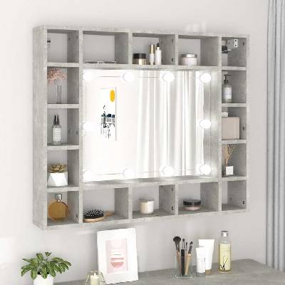 vidaXL Огледален шкаф с LED, бетонно сив, 91x15x76, 5 см (808868)