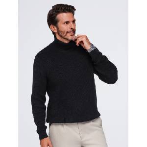 Ombre Clothing Класически мъжки пуловер с поло яка от по-грубо памучно плетиво - черен V4 OM-SWTN-0189 Ombre Clothing Ombre Clothing | Cheren | МЪЖЕ | S