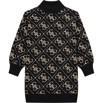 Guess Трикотажна рокля в черно за момиче с щампи Guess