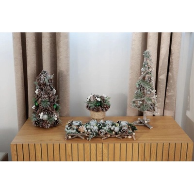 MagicHome Stromeček Vánoce dřevěný se stříbrnými koulemi 20x3x47 cm