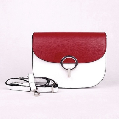 Vera Pelle malá pevná kožená crossbody kabelka 25 bílo-tmavěčervená