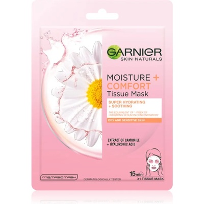 Garnier Skin Naturals Moisture+Comfort силно хидратираща успокояваща платнена маска за суха до чувствителна кожа 28 гр
