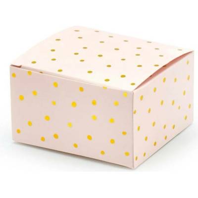 Krabičky světle růžové, zlaté tečky 6x3,5x5,5cm 10 ks