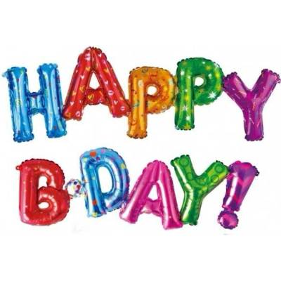 Fóliový balónek nápis Happy B day! barevný