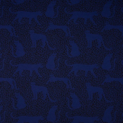 Teplákovina modrá počesaná, leopard, š.150