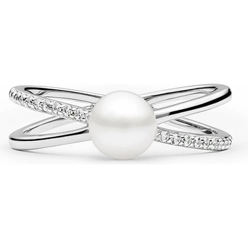 SILVEGO Strieborný prsteň Eternity s pravou prírodnou bielou perlou a Brilliance Zirconia LPS3327PWRS