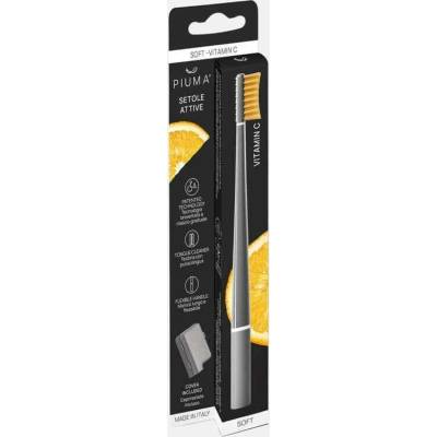 Piuma Zubní kartáček Soft Asphalt Grey s vitamínem C + kryt 1 ks
