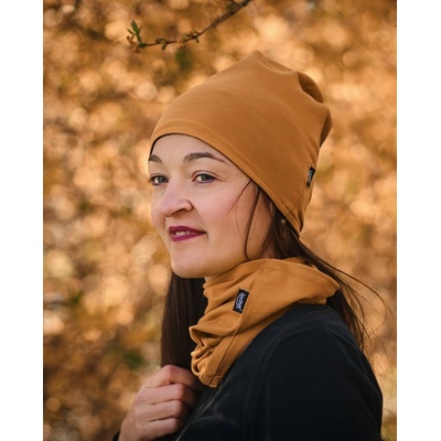 Dámská čepice bavlněná oboustranná černá+hořčicová