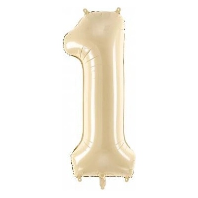 PartyDeco Fóliový balón narodeninové číslo 1 béžový 72 cm