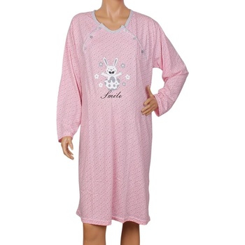 Розова макси нощница за кърмачки със зайче и сърца