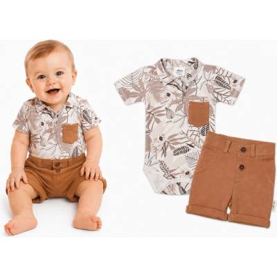 Baby Nellys 2-dielna sada body kr. rukáv kraťasky Koala béžová hnedá