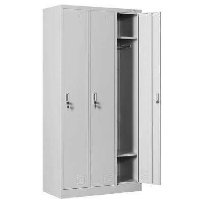 Метален шкаф RFG DZX-055/RAL7035, 3x шкафове, 6x рафтове, прахово боядисан, метален, заключване, сив (DZX-055/RAL7035)