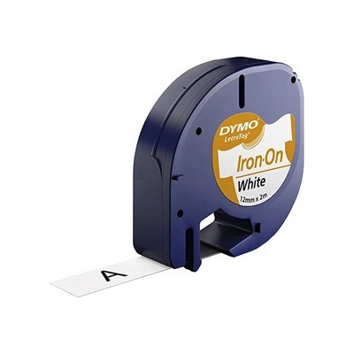 Dymo originál páska do tlačiarne štítkov, Dymo, S0718850, černý tlač/biely podklad, 2m, 12mm, LetraTag nažehľovacia páska