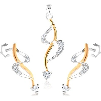 Šperky eshop Stříbrné náušnice a přívěsek linie "S" vlnka ve zlatém odstínu zirkony SP38.12 – Zboží Dáma