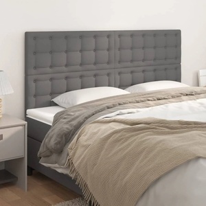 vidaXL Табла за легло, сива, 160x5x118/128 см, изкуствена кожа (3116432)