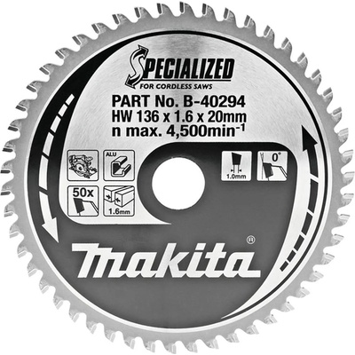 Makita Циркулярен TCT режещ диск за алуминий Makita SPECIALIZED B-40294, 136x20x50T (B-40294)