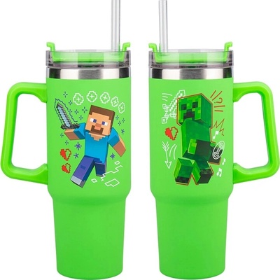 Minecraft termohrnček so slamkou 900 ml zelený