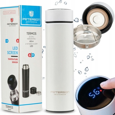 Peterson termoska s teploměrem LED displej 480 ml bílá