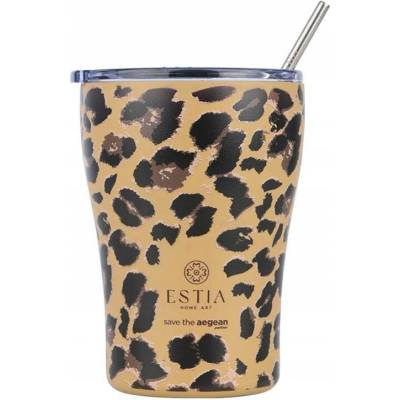 Estia termohrnek s leopardím vzorem potiskem a brčkem z nerezové oceli 350 ml