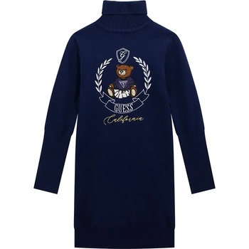 Guess Плетена рокля поло в тъмносин цвят за момиче с бродирано мече Guess