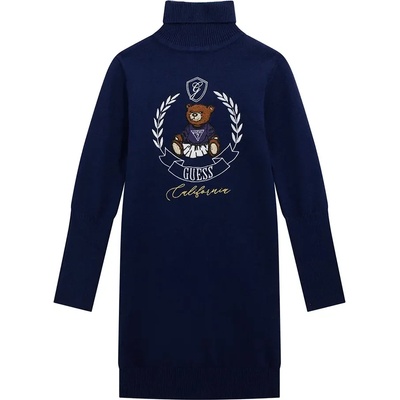 Guess Плетена рокля поло в тъмносин цвят за момиче с бродирано мече Guess