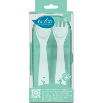 8477 Nuvita комплект вилица и лъжица в кутия COOL GREEN (5350555015864)