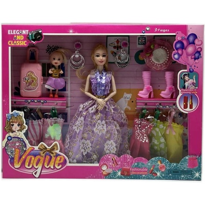 Кукла с дете, рокли и куфар